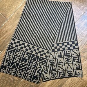 Vintage Fendi Jeans Wool Knit Scarf Roma Italy Geometric Checkerboard Rare